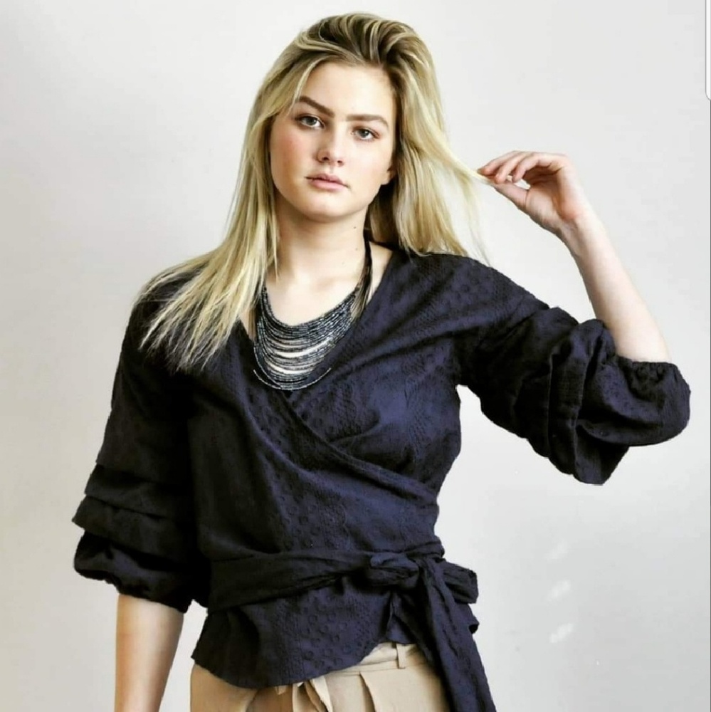 DELETING SOON Eyelet Open Front Wrap Blouse